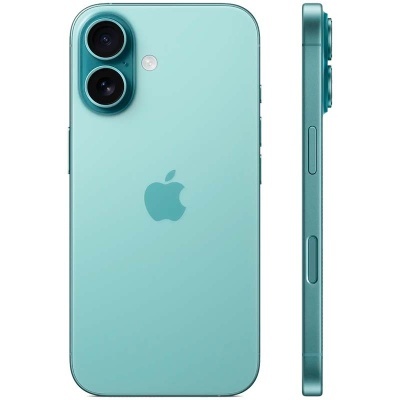 Smartphone Apple iPhone azul turquesa com dupla câmera traseira e botão lateral