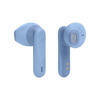 Auriculares sem fios JBL azul claro com botões e grelhas metálicas