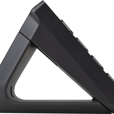 Suporte triangular preto com botões no topo