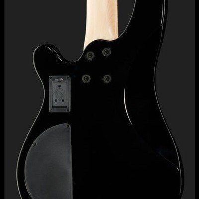 Traseira de guitarra elétrica preta com braço de madeira clara