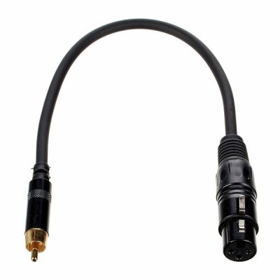 Cabo adaptador preto com conectores RCA dourado e XLR feminino preto