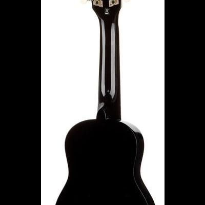 Ukulele preto visto de trás com cravelhas brancas