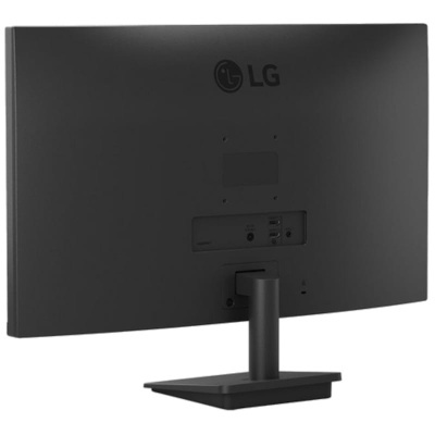 Monitor LG preto visto de trás com base retangular e entradas de cabos visíveis