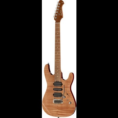 Guitarra elétrica madeira caramelizada com três captadores e ponte metálica