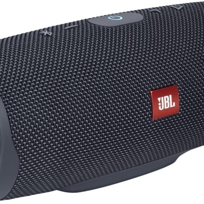 Coluna portátil preta com logo JBL
