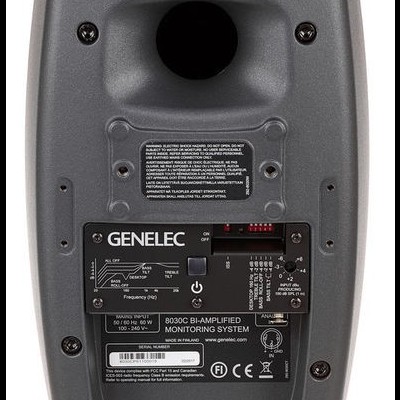 Monitor de áudio Genelec 8030C cinza escuro visto de trás