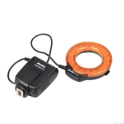 Anel de luz LED laranja Meike FL-600R com controlador preto
