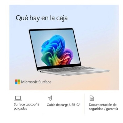 Computador portátil Microsoft Surface Laptop 13 polegadas cinza com ecrã colorido e texto promocional
