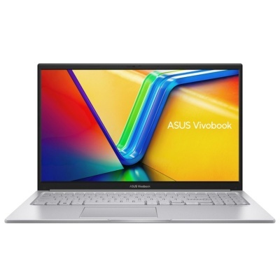 Computador portátil ASUS Vivobook com ecrã colorido e teclado prateado