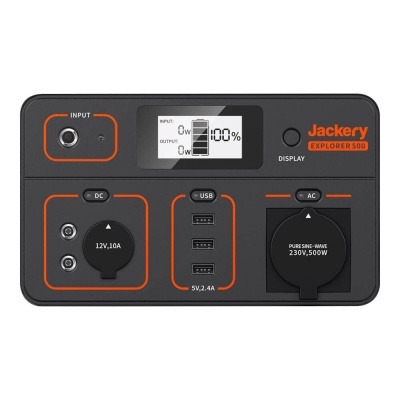 Painel frontal preto e laranja da power station portátil Jackery Explorer 500