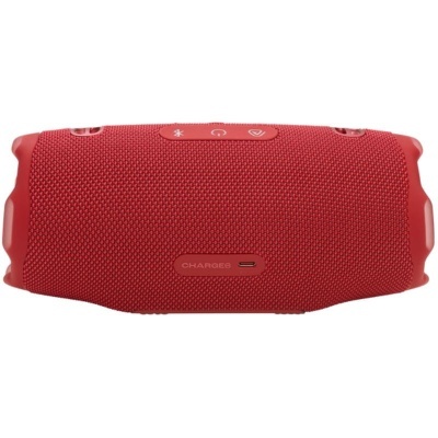 Coluna portátil wireless vermelha com botões e porta USB-C