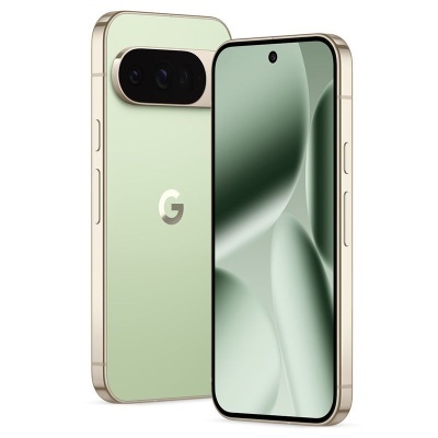 Smartphone Google Pixel 7 verde com câmara frontal e traseira com logo 'G'
