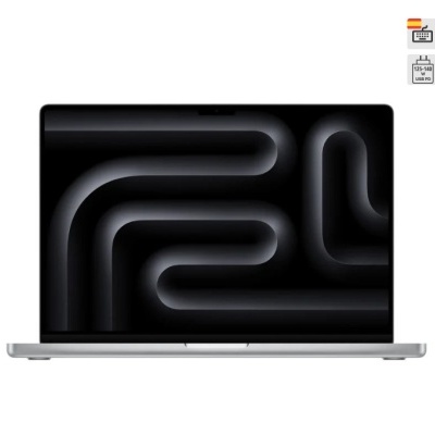 Computador portátil prata com ecrã preto e padrões curvos cinza