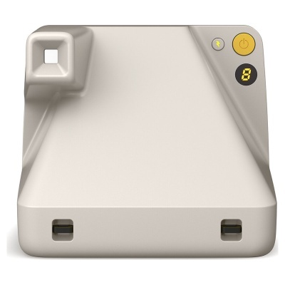 Dispositivo eletrónico branco com visor digital e botão amarelo