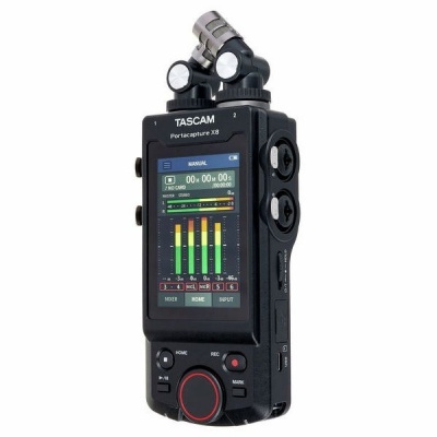 Gravador de áudio portátil Tascam Portacapture X8 com ecrã colorido e microfones integrados