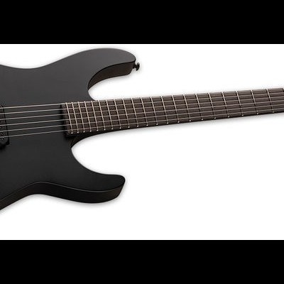 Guitarra elétrica preta fosca com dois captadores e seis cordas