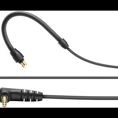 Cabo de áudio preto com conector jack dourado ângulo direito e encaixe em duas partes