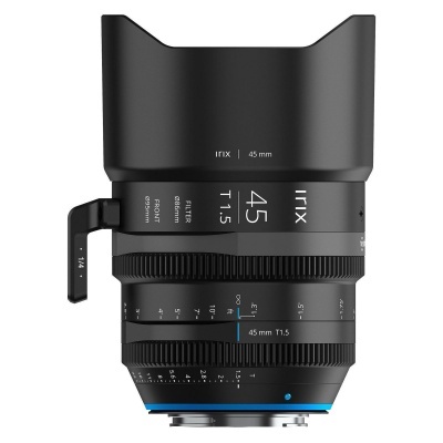 Objetiva fotográfica Irix 45 mm T1.5 preta com anéis de ajuste e suporte