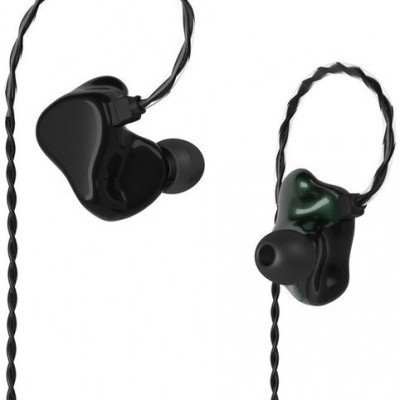 Auriculares intra-auriculares pretos com cabo preto trançado