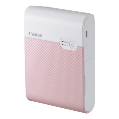 Impressora portátil Canon branco e rosa com textura e botões na frente