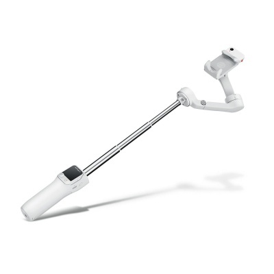 Selfie stick branco com suporte ajustável para smartphone