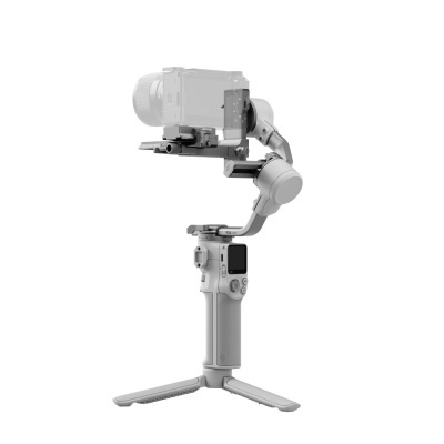 Estabilizador eletrónico cinza para câmera com tripé integrado e visor digital
