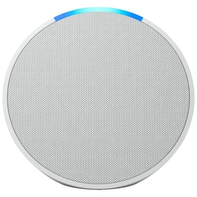 Coluna de som redonda cinzenta com detalhe azul