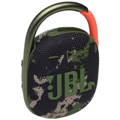 Coluna de som portátil JBL camuflada com mosquetão