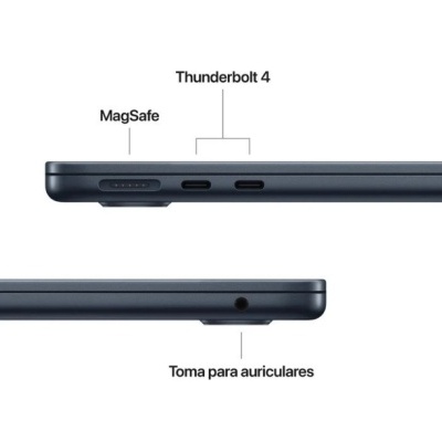 Portátil cinzento escuro com portas MagSafe, Thunderbolt 4 e toma para auriculares