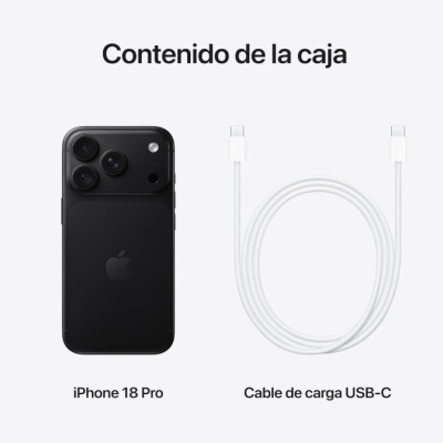 iPhone 18 Pro preto e cabo de carga USB-C branco