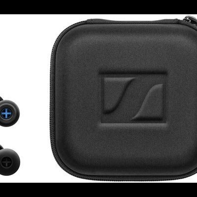 Kit acessórios para auscultadores com várias pontas, caixa preta rígida, acessório preto pequeno e conector dourado