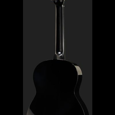 Parte traseira de guitarra clássica preta com acabamento brilhante