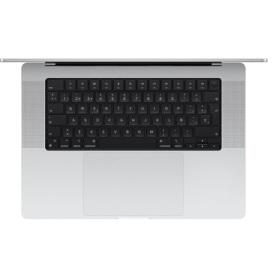 Computador portátil com teclado preto e corpo prateado visto de cima