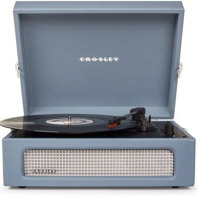 giradiscos Crosley azul com vinil a tocar