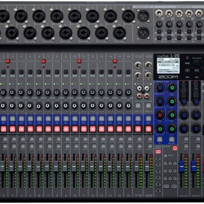 Mesa de mistura de áudio Zoom LiveTrak L-20 com vários canais e controles