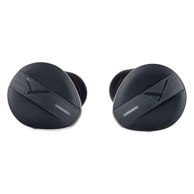 Auriculares intra-auriculares sem fios pretos com detalhes cinzentos