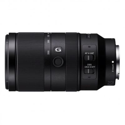 Objetiva fotográfica preta com marca G e controles visíveis