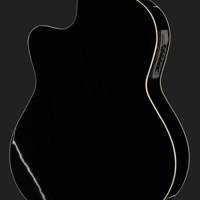 Parte traseira de guitarra preta com bordas brancas