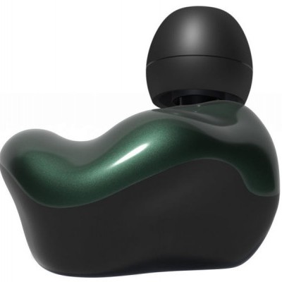 Auricular sem fios preto e verde metálico com formato ergonómico