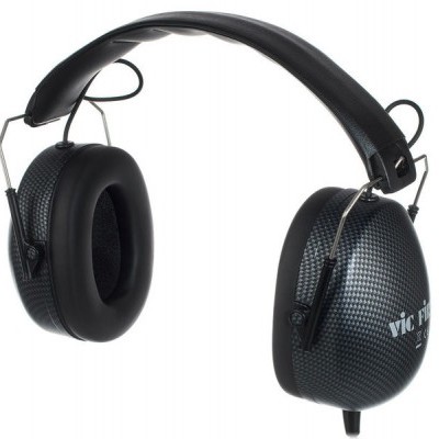 Auscultadores de proteção auditiva VIC FIRTH com textura em preto que imita fibra de carbono