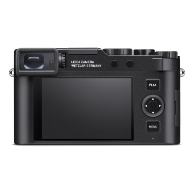 Máquina fotográfica digital Leica preta vista de trás com ecrã e botões