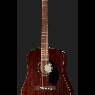 Guitarra acústica Fender castanha escura com escudo preto e marca Fender