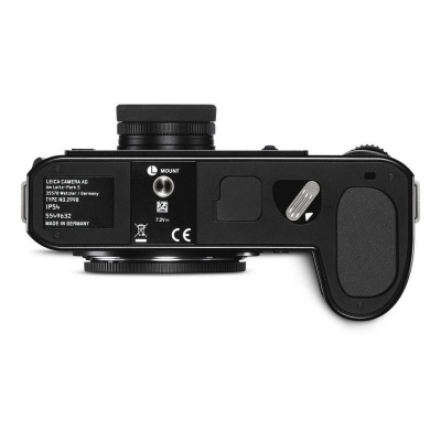 Vista superior de câmara Leica A6 preta com texto de especificações no lado esquerdo.