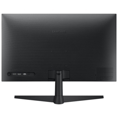 Vista traseira de monitor Samsung preto com base e portas HDMI e USB