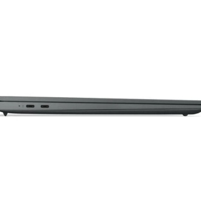 Portátil cinzento fechado visto de lado com duas portas USB-C.