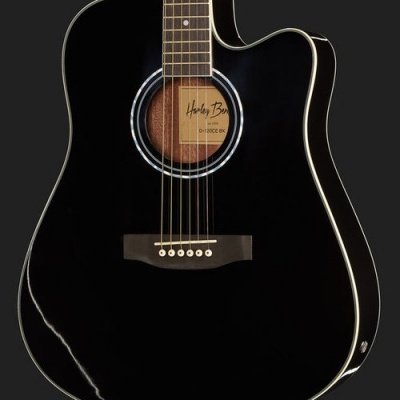 Guitarra acústica elétrica preta Harley Benton D-120CE BK