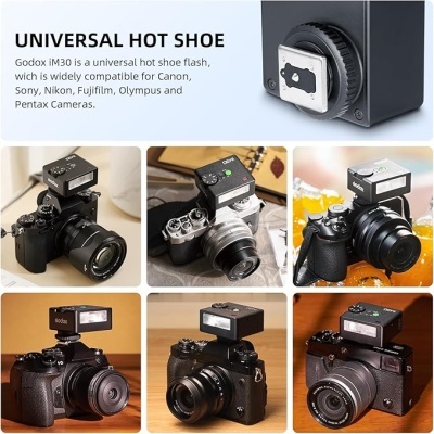 Acessório Godox iM30 para sapata quente de flash em câmaras fotográficas.