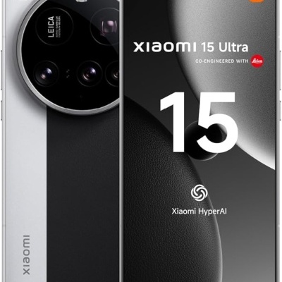 Smartphone Xiaomi 15 Ultra frente e verso mostrando câmara e ecrã