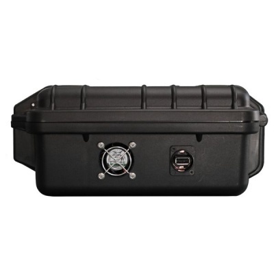 Mala rígida preta com ventoinha e porta USB na lateral