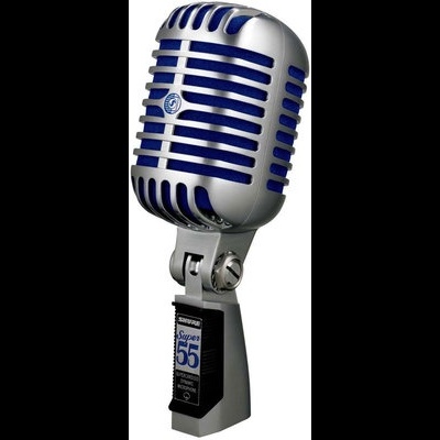 Microfone retro Shure Super 55 azul e prateado